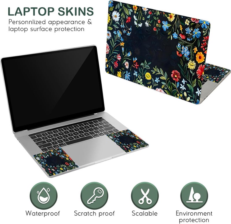 DINKY 11.6 13 13.3 14 15 15.6 inches Netbook Laptop Skin Sticker Reusable Protector Cover Case for Laptop Notebook Art Decorative, Blue and Red Flowers - Image 4